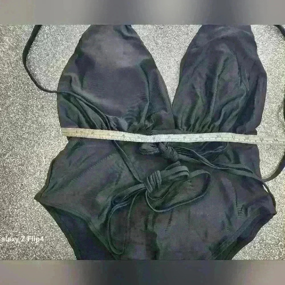 BLACK HALTER ONE PIECE SWIM SUIT - Picture 3 of 4